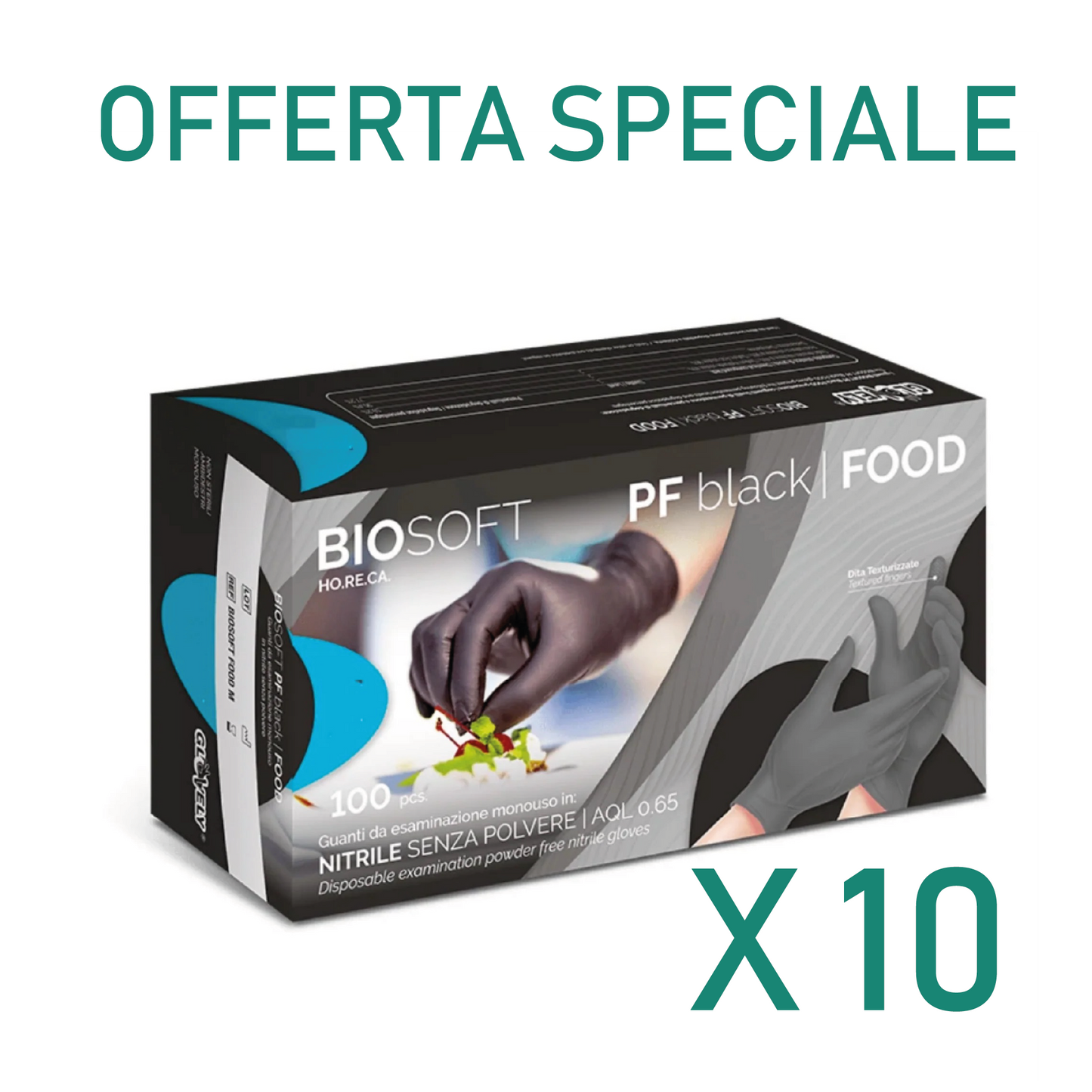 Cartone da 10 cf di Guanti Monouso Nitrile Neri x 100 Pz senza polvere