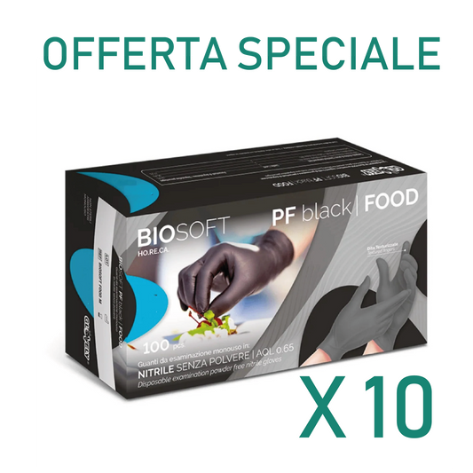Cartone da 10 cf di Guanti Monouso Nitrile Neri x 100 Pz senza polvere